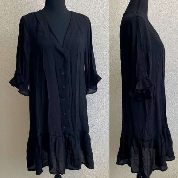Ruffled Swim Cover Up Sexy Dress -M-Black - Picture 6 of 11